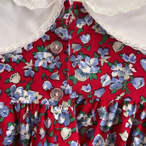 Vintage Winnie The Pooh Girls Dress Sz 6X Floral Peter Pan Collar Lace Trim USA - Picture 8 of 13